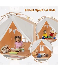 Kid's Play Tent with Washable Cotton Mat and Flag Banner