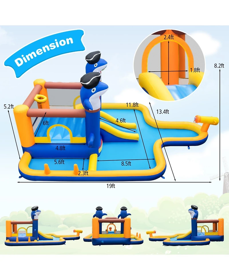 7-In-1 Water Slide Park with Splash Pool and Water Cannon with 680W Blower