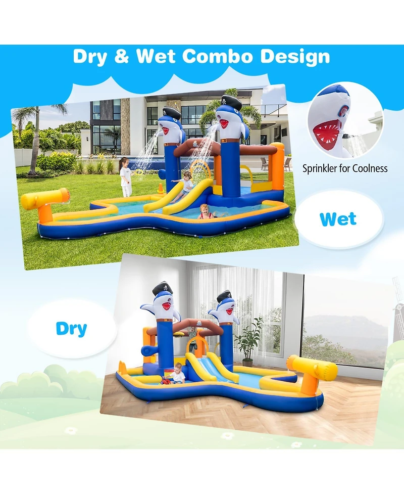 7-In-1 Water Slide Park with Splash Pool and Water Cannon with 680W Blower