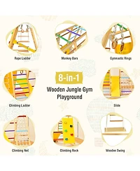 8-in-1 Wooden Jungle Gym Playset with Slide and Monkey Bars