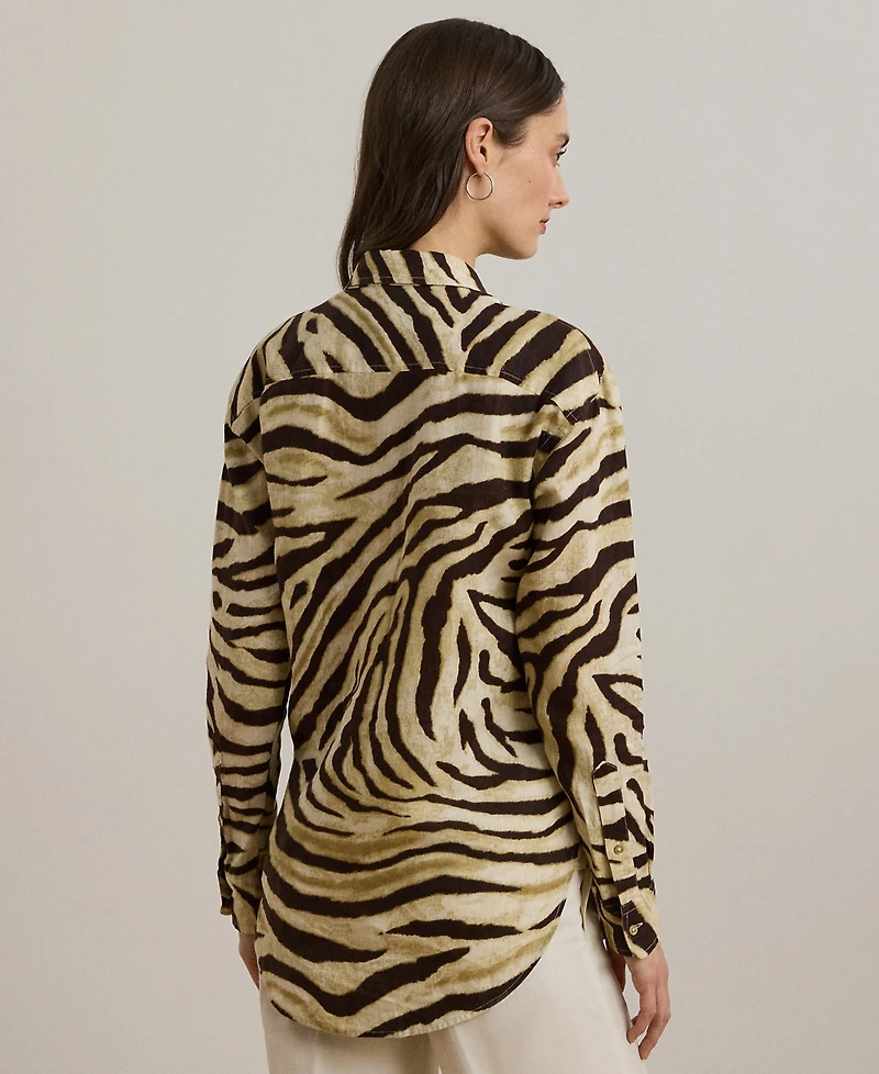 Lauren Ralph Petite Relaxed-Fit Zebra-Print Linen Shirt