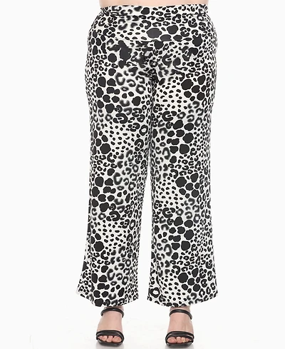 White Mark Plus Big Leopard Print Wide Leg Pants