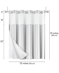 Americanflat 72x75 Hookless Shower Curtain - Grey Abstract Lines Shower Curtain with Sheer Panel, Snap-In Liner, and Grommets