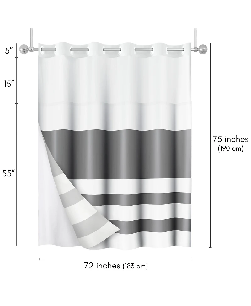 Americanflat 72x75 Hookless Shower Curtain - Abstract Shower Curtain with Sheer Panel, Snap-In Liner