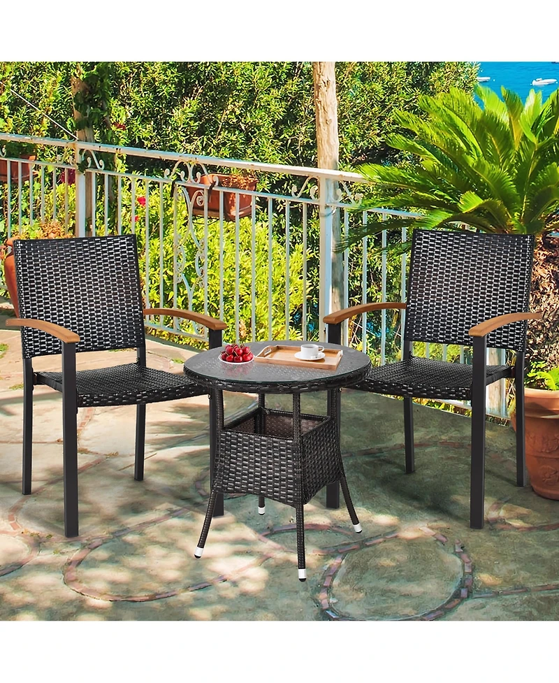 Gymax 2PCS Stackable Patio Wicker Dining Chair Rattan Armchair Outdoor Yard