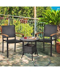 Gymax 2PCS Stackable Patio Wicker Dining Chair Rattan Armchair Outdoor Yard
