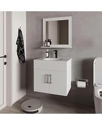 Slater Floating Bathroom Vanity Set with Sink, Two-Door Cabinet, and Mirror,White