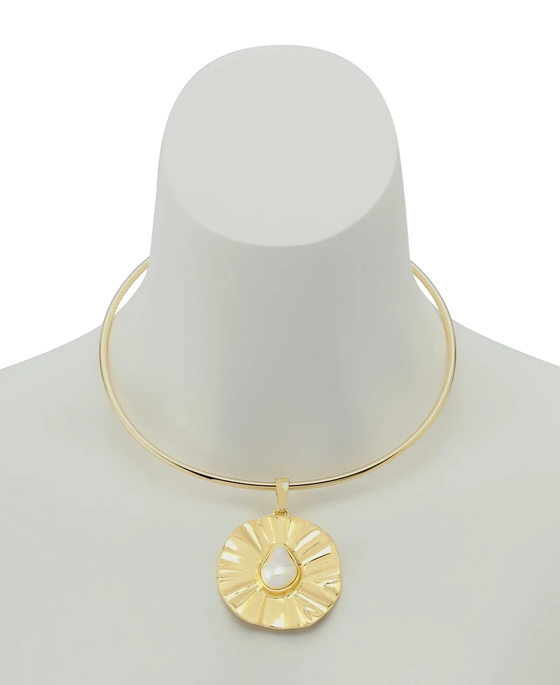 Robert Lee Morris Soho Faux Cultivated Pearl Textured Coin Pendant Wire Necklace