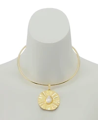 Robert Lee Morris Soho Faux Cultivated Pearl Textured Coin Pendant Wire Necklace