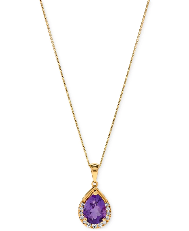 Gemstone & Diamond (1/10 ct. t.w.) Pear-Shaped 17" Pendant Necklace 14k Yellow Gold