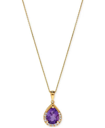 Gemstone & Diamond (1/10 ct. t.w.) Pear-Shaped 17" Pendant Necklace 14k Yellow Gold