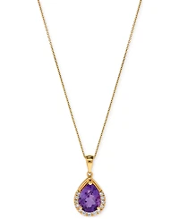 Gemstone & Diamond (1/10 ct. t.w.) Pear-Shaped 17" Pendant Necklace 14k Yellow Gold