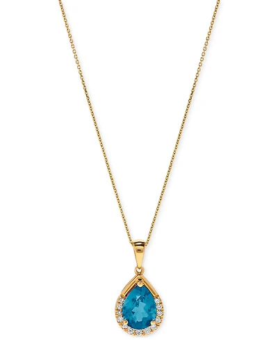 Gemstone & Diamond (1/10 ct. t.w.) Pear-Shaped 17" Pendant Necklace 14k Yellow Gold