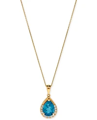 Gemstone & Diamond (1/10 ct. t.w.) Pear-Shaped 17" Pendant Necklace 14k Yellow Gold
