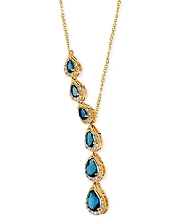 Blue Topaz (1-5/8 ct. t.w.) & Diamond (3/8 ct. t.w.) Pear-Shaped 17" Lariat Necklace in 14k Yellow Gold