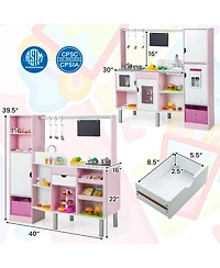 2-in-1 Double-sided Kids Kitchen and Market with Realistic Light and Sound