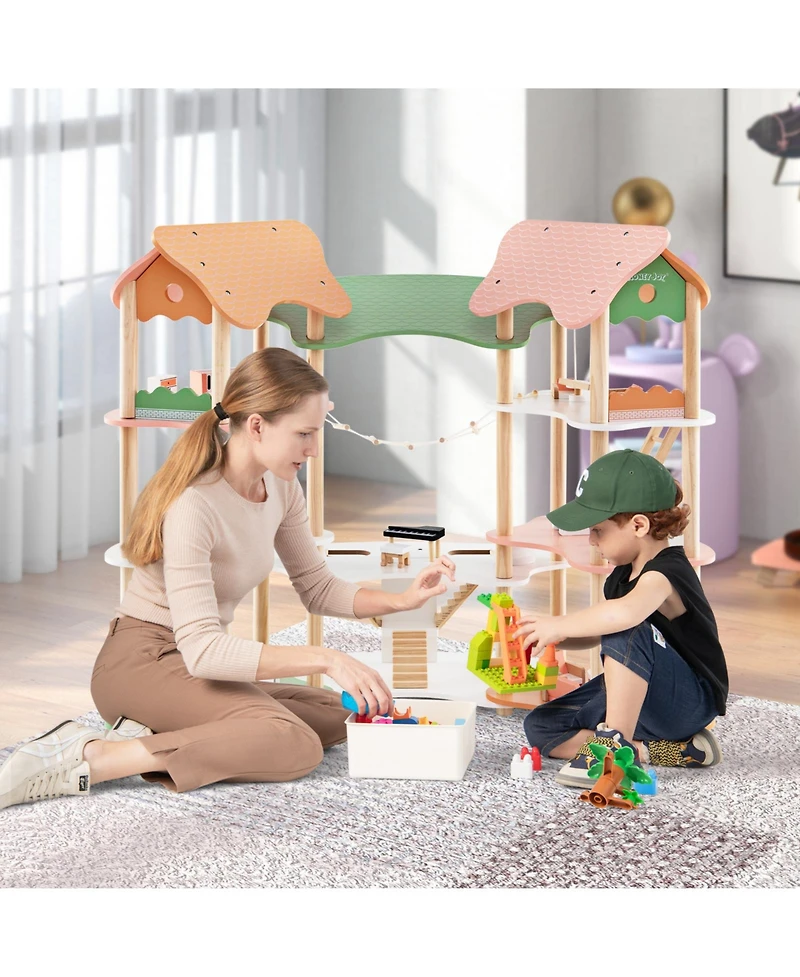 3-Tier Wooden Dollhouse for Kids Aged 3-8 Years Old with 32 Pieces of Accessories