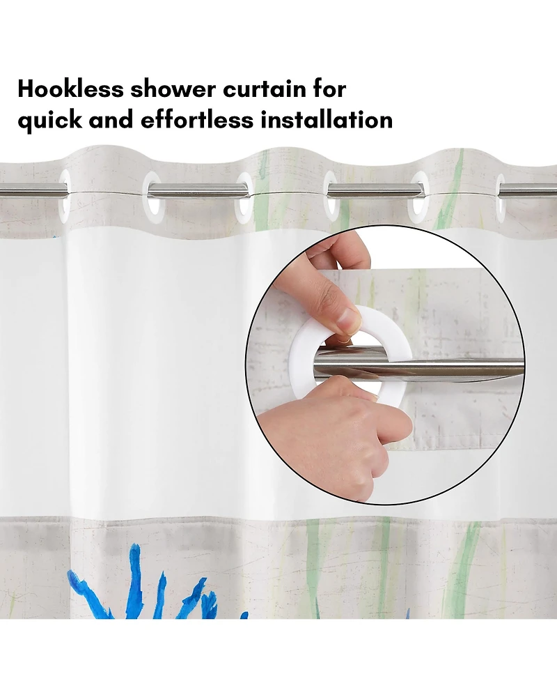 Americanflat 72x75 Hookless Shower Curtain - Coastal Orange Blue Shower Curtain with Sheer Panel, Snap-In Liner, and Grommets - 100% Polyester