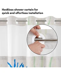 Americanflat 72x75 Hookless Shower Curtain - Coastal Orange Blue Shower Curtain with Sheer Panel, Snap-In Liner, and Grommets - 100% Polyester