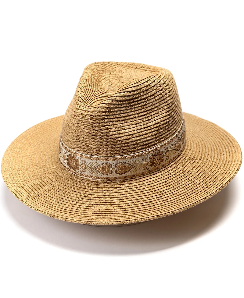 Vince Camuto Panama Hat with Metallic Embroidered Band