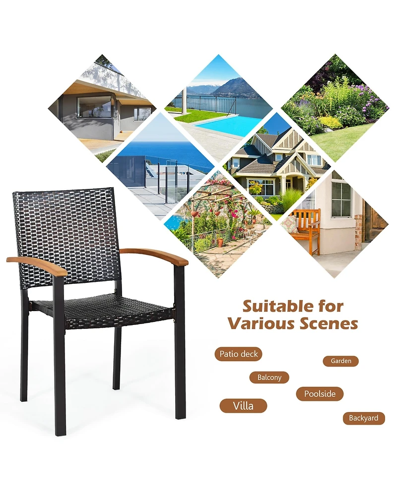 Gymax 4PCS Stackable Patio Wicker Dining Chair Rattan Armchair Outdoor Yard