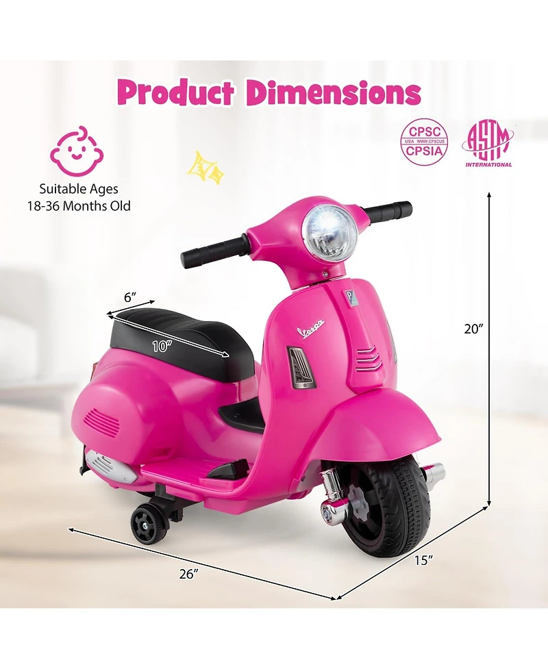 Licensed Vespa Kids Ride on Motorcycle with Led Headlight and Horn Sound