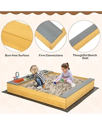 Wooden Sandbox Kids Sand Pit with Kitchen Playset Accessories for 3-8 Years Old
