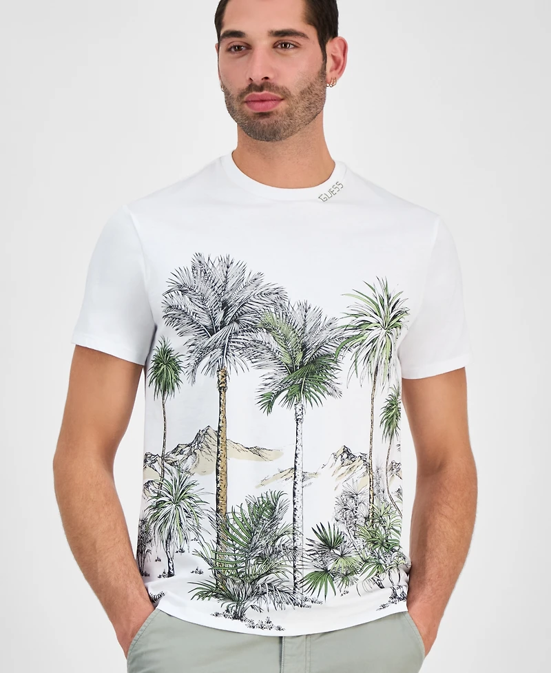 Guess Men's Urban Palm Tree Short Sleeve Crewneck Graphic T-Shirt