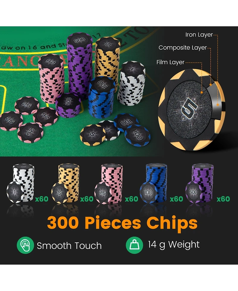 14 Gram Poker Chips 300 Pieces Casino Poker Chip Set