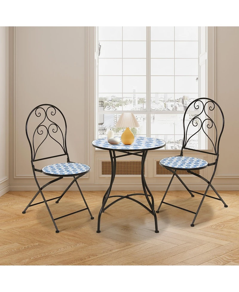 Gymax Set of 2 Folding Patio Bistro Chairs Mosaic Chairs Outdoor Dining Chairs