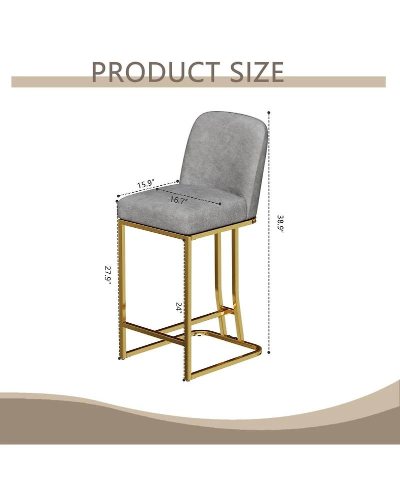 Set of 2 Upholstered Modern Bar Chairs with Metal Frame Counter Height Dining Stools for Kitchen Island Restaurant or Home Bar Seating-The Pop Home