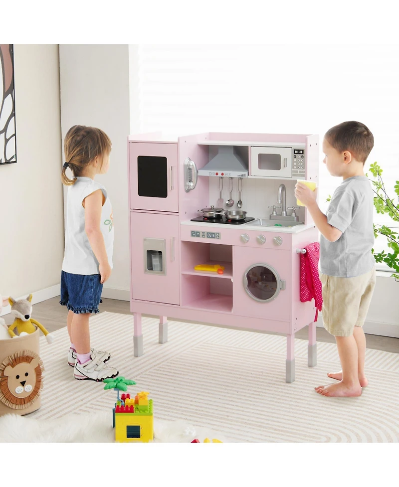 Pretend Play Kitchen for Kids with 16 Pieces Accessories-Pink
