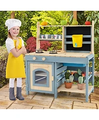 2-In-1 Outdoor Mud Kitchen with Faucet and Extra Chalkboard