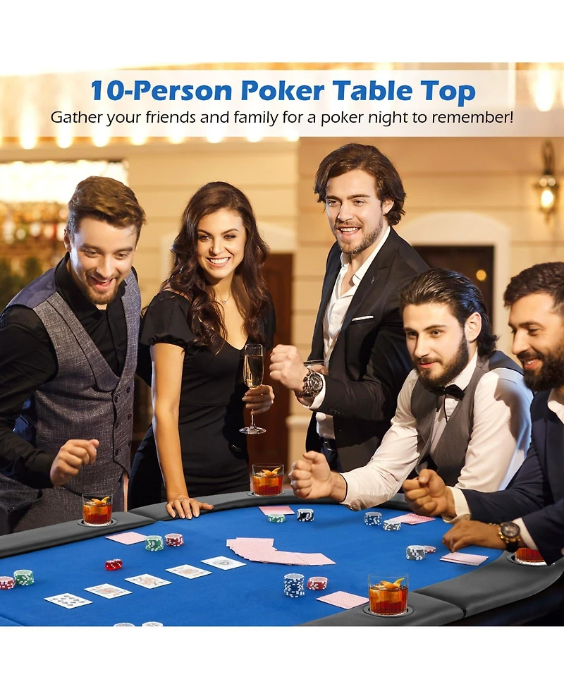 Portable 84 x 42 Inch 10-Player Foldable Padded Poker Table Top