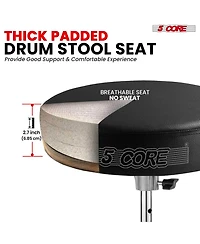5 Core Drum Throne 3" Thick Padded Comfortable Guitar Stool Drummer Chair Adjustable Musician Seat