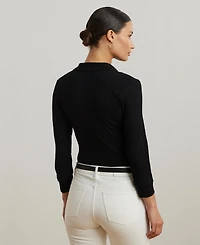 Lauren Ralph Women's Rib-Knit Three-Quarter-Sleeve Polo Shirt