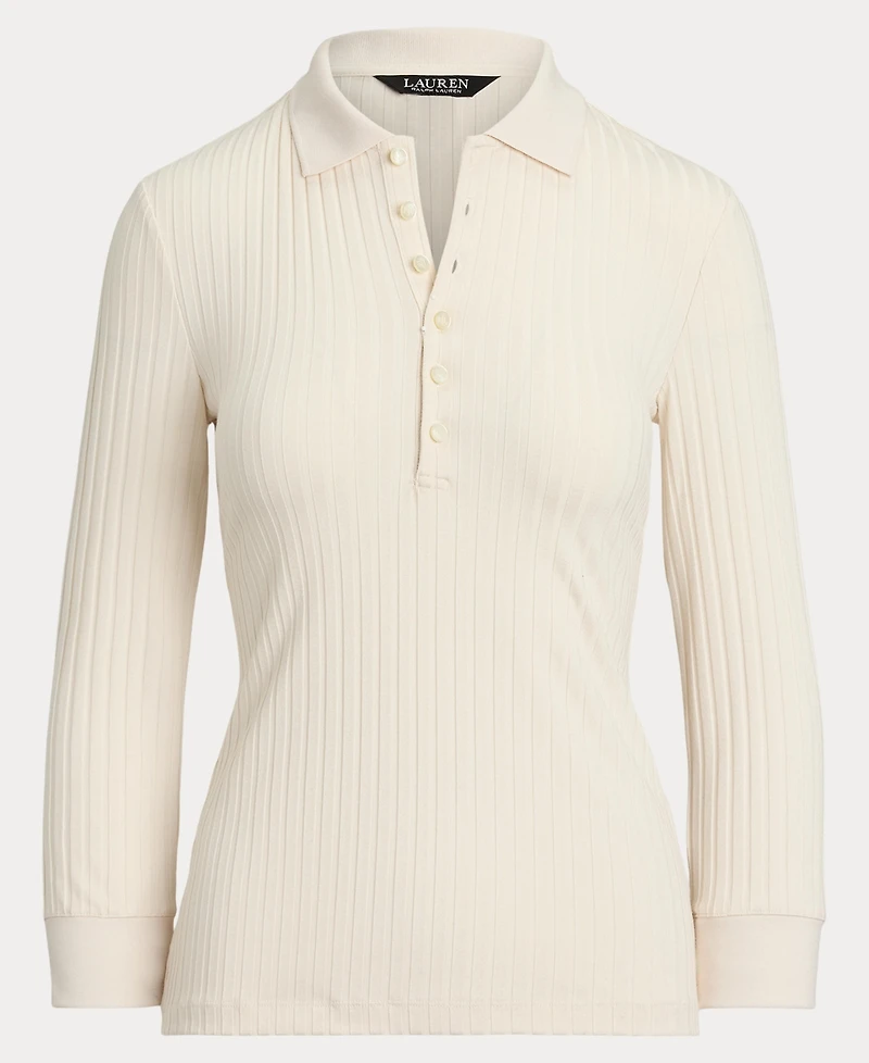 Lauren Ralph Women's Rib-Knit Three-Quarter-Sleeve Polo Shirt