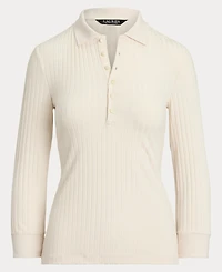 Lauren Ralph Women's Rib-Knit Three-Quarter-Sleeve Polo Shirt