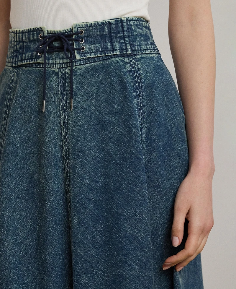 Lauren Ralph Women's Denim Drawcord Midi Skirt