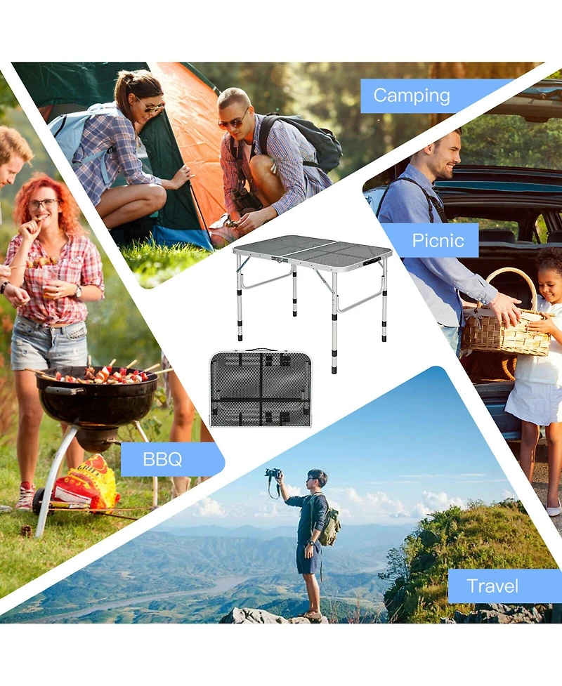 Gymax Folding Grill Table for Camping Lightweight Aluminum Metal Grill Stand Table