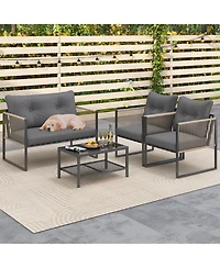 4 Pieces Outdoor Pe Rattan Conversation Sofa Set with Cushions