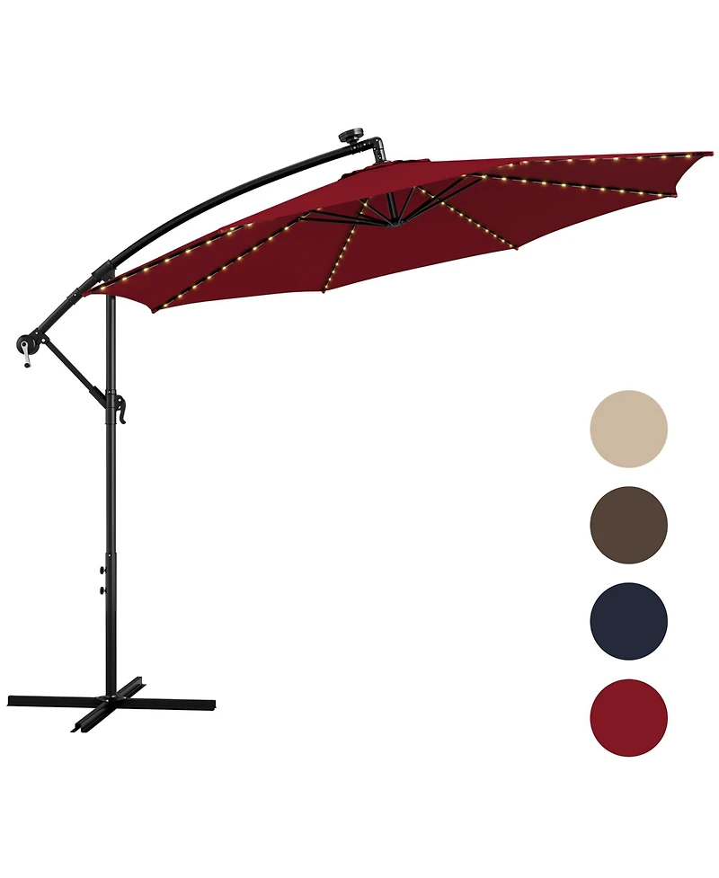Gymax 10 Ft Offset Patio Umbrella Solar Powered Cantilever Umbrella w/ 112 Led Lights