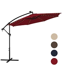 Gymax 10 Ft Offset Patio Umbrella Solar Powered Cantilever Umbrella w/ 112 Led Lights