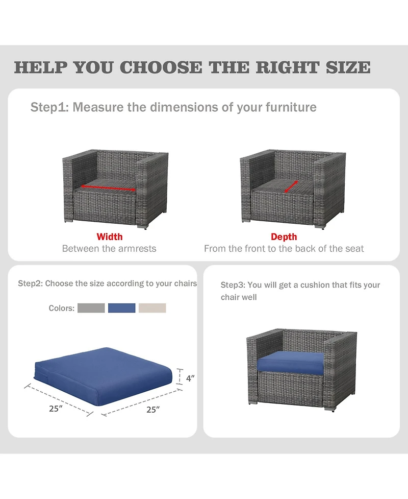 Aoodor Outdoor Chair Cushion W25''xD25'' Soft, Fade-resistant Polyester, Removable Cover with Hidden Zipper, Adaptable Secure Ties, Set of 2 Available