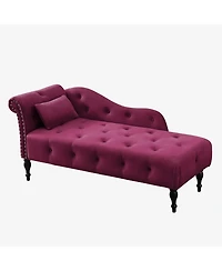 60 Inch Velvet Tufted Chaise Lounge with Nailhead Trim Solid Wood Legs and Pillow for Living Room Bedroom Reading or Relaxing-The Pop Home
