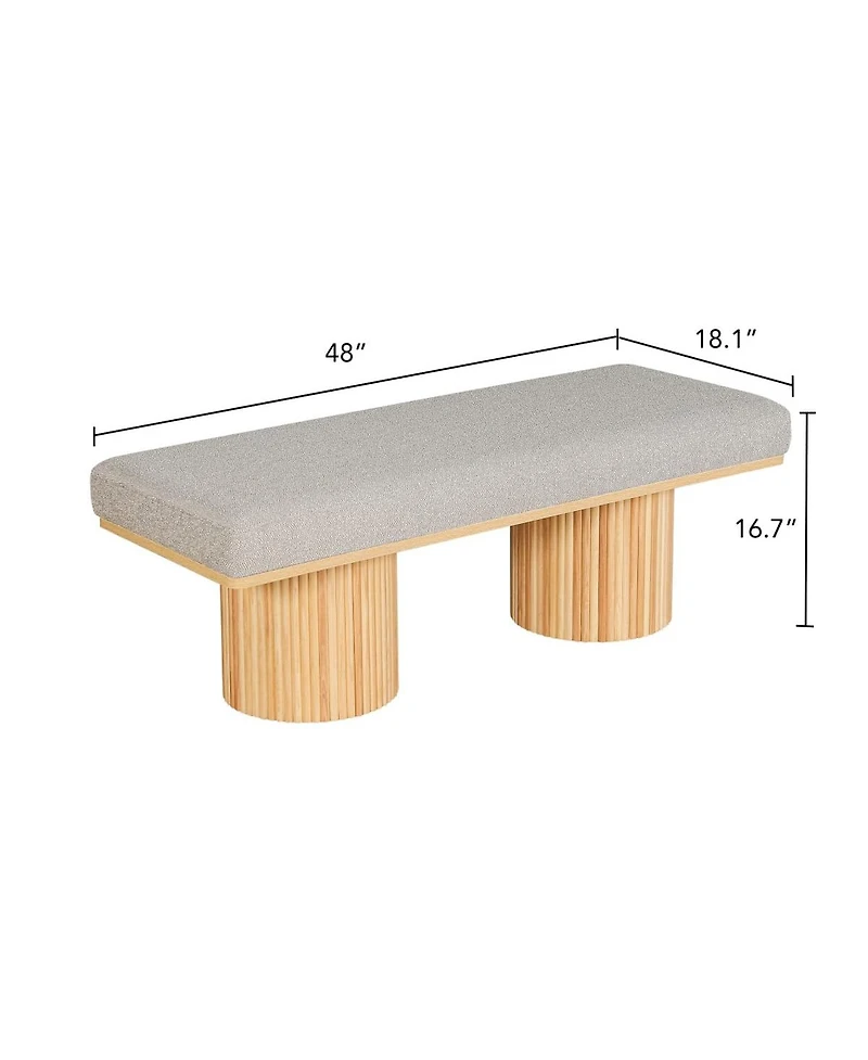 Modern Boucle Upholstered Bench with Chunky Round Wood Legs, Accent Seating for Bedroom, End of Bed, Living Room, or Entryway-The Pop Home