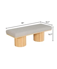 Modern Boucle Upholstered Bench with Chunky Round Wood Legs, Accent Seating for Bedroom, End of Bed, Living Room, or Entryway-The Pop Home