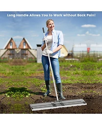 42 x 10 Inch Lawn Leveling Rake with Ergonomic Handle-Silver
