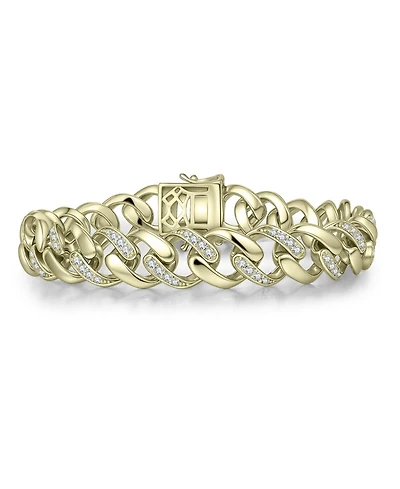 Bold Men's Curb Chain Bracelet with Iced Out Cubic Zirconia Sterling Silver