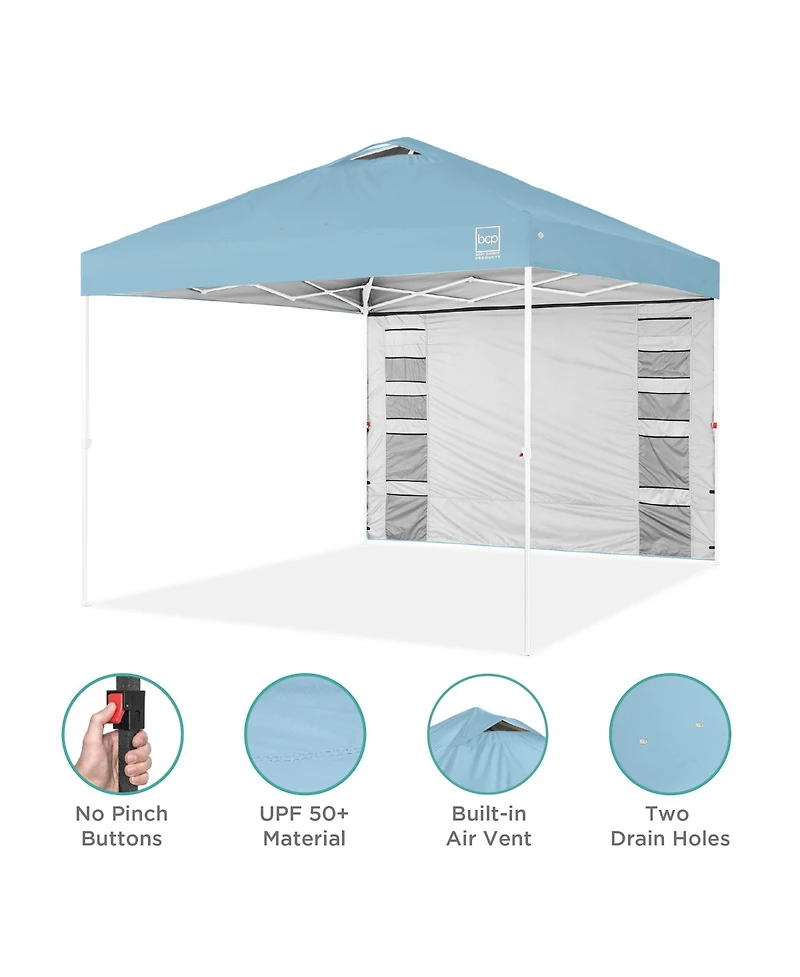 Best Choice Products 10x10ft Easy Setup Pop Up Canopy, Portable Tent w/ Side Wall, 1-Button Push